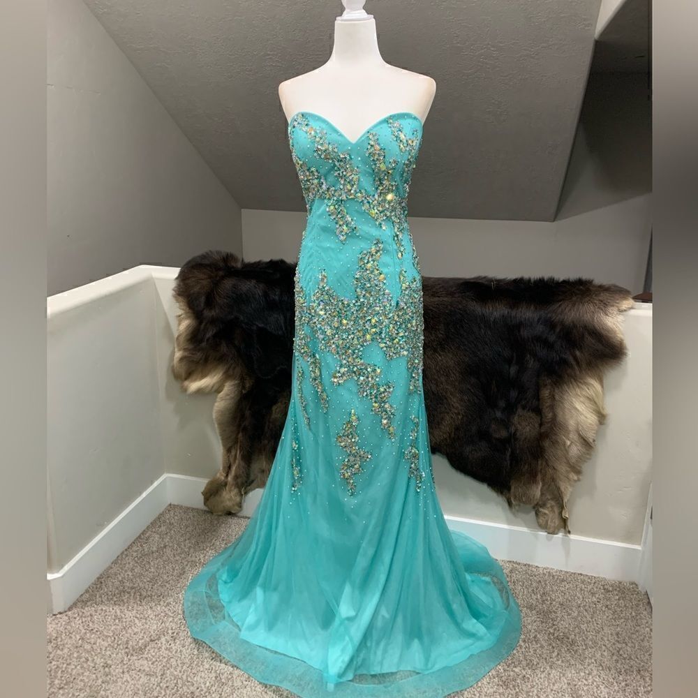 New Stunning Strapless Heavily Jeweled Gown/All-over Crystal Beads and Sequins